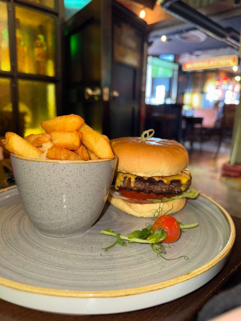 Burger and Fries at The Bottle Tower